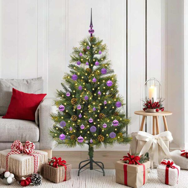vidaXL Sapin de No&euml;l artificiel avec branches pliables et c&ocirc;nes 150 cm