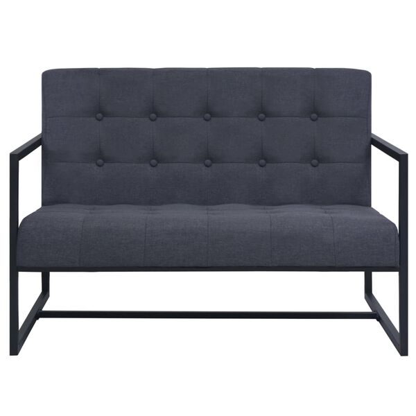 vidaXL Sofa &agrave; 2 places avec accoudoirs acier et tissu gris fonc&eacute;