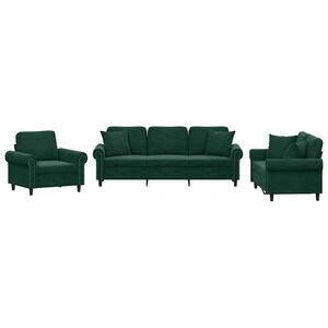 vidaXL Ensemble de canap&eacute;s 3 pcs avec coussins vert fonc&eacute; velours
