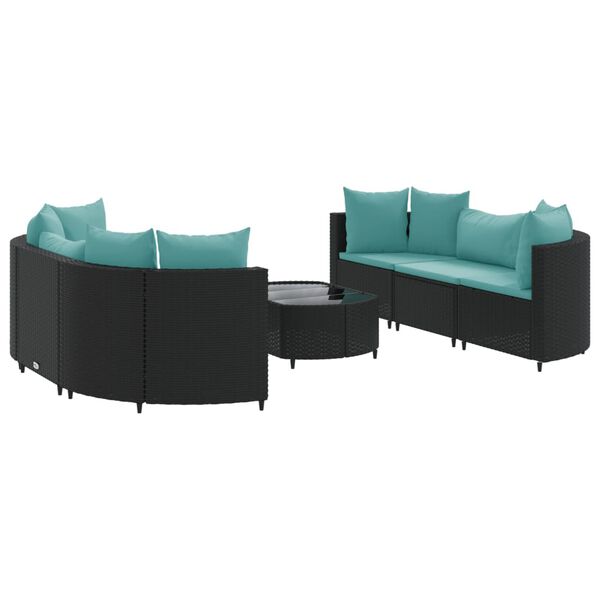 vidaXL Salon de jardin 7 pcs avec coussins noir r&eacute;sine tress&eacute;e