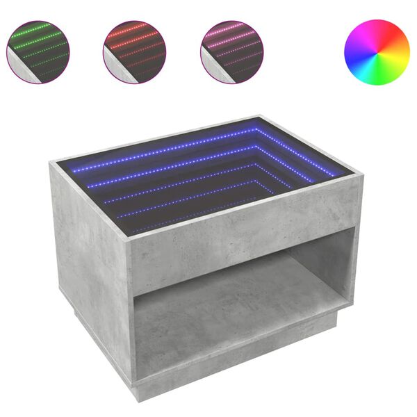 vidaXL Table basse avec LED infini gris b&eacute;ton 70x50x50 cm