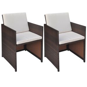 vidaXL Chaises de jardin lot de 2 avec coussins R&eacute;sine tress&eacute;e Marron