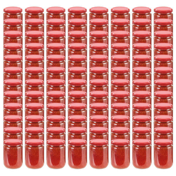 vidaXL Pots &agrave; confiture avec couvercle rouge 96 pcs Verre 230 ml
