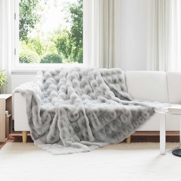 vidaXL Couverture en Fourrure de Lapin Synth&eacute;tique 4 pcs Gris