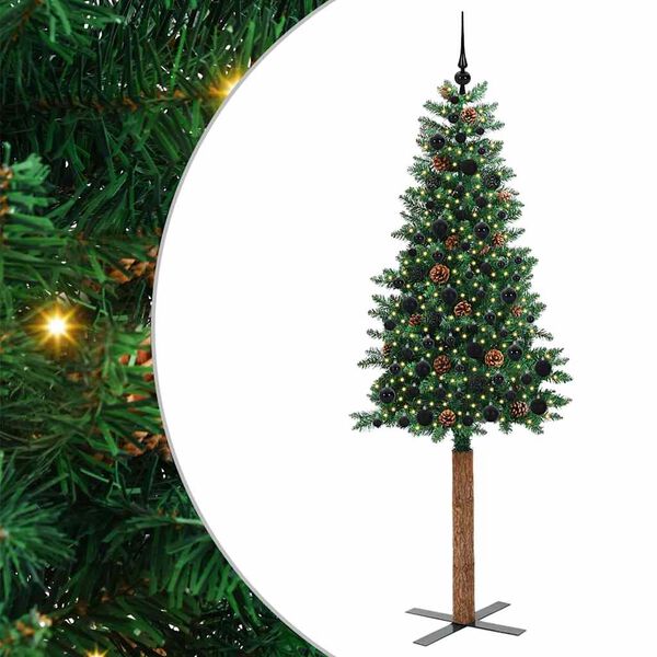 vidaXL Sapin de No&euml;l mince Vert 210 cm PVC et bois de pin massif