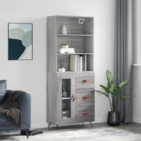 vidaXL Buffet haut Sonoma gris 69,5x34x180 cm Bois d'ing&eacute;nierie