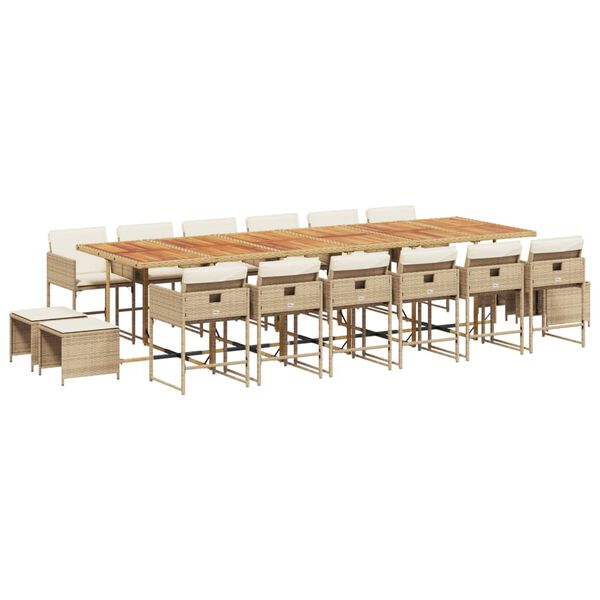 vidaXL Ensemble &agrave; manger de jardin et coussins 17 pcs beige