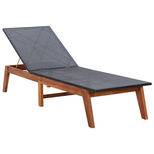 vidaXL Chaise longue avec table R&eacute;sine tress&eacute;e et bois d'acacia massif