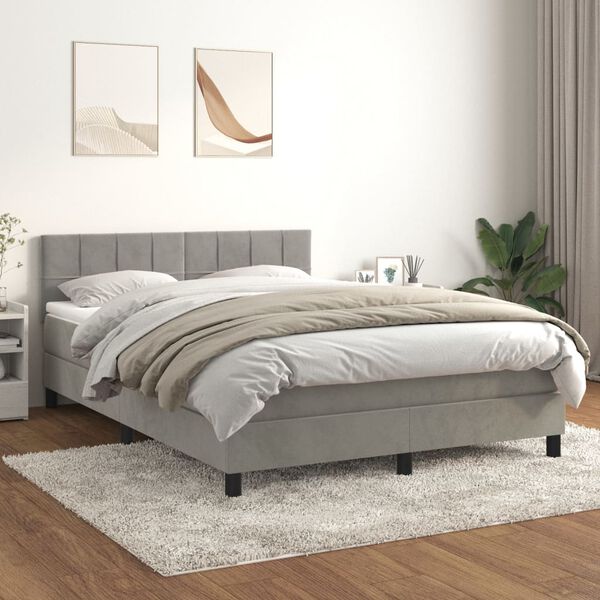 vidaXL Sommier &agrave; lattes de lit et matelas Gris clair 140x190cm Velours