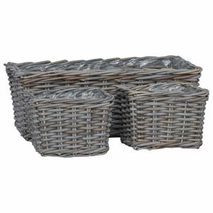 vidaXL Panier de plantation avec stockage 3 pcs Gris Rattan Kubu
