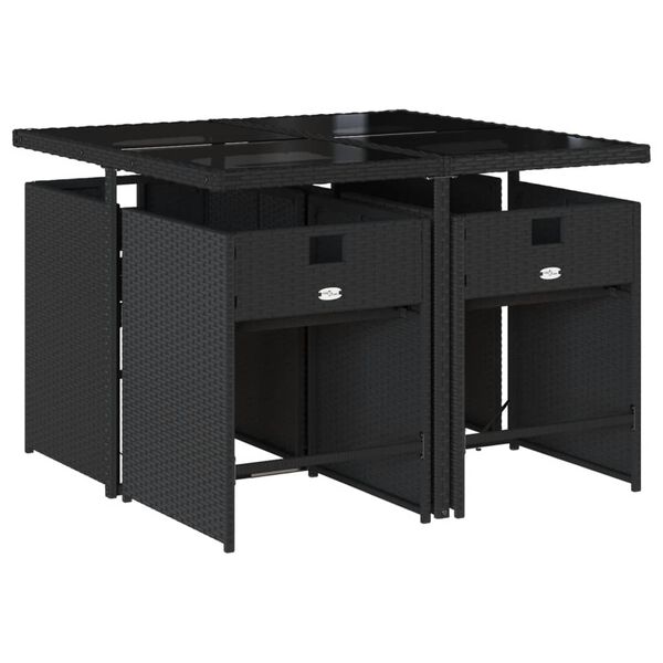 vidaXL Ensemble &agrave; manger de jardin coussins 5pcs Noir R&eacute;sine tress&eacute;e