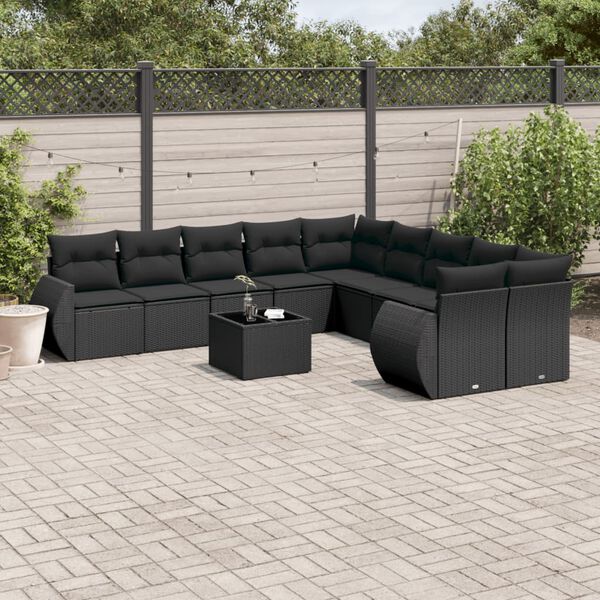 vidaXL Salon de jardin 11 pcs avec coussins noir r&eacute;sine tress&eacute;e