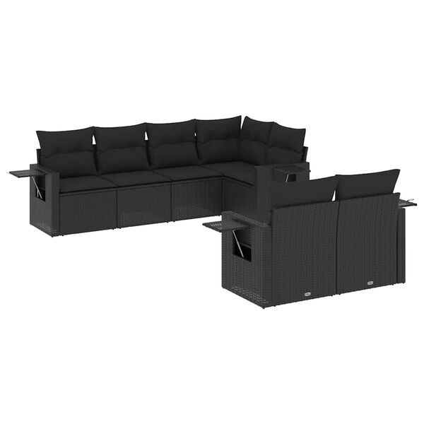 vidaXL Salon de jardin 7 pcs avec coussins noir r&eacute;sine tress&eacute;e