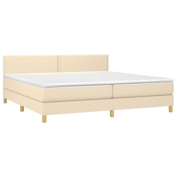 vidaXL Sommier &agrave; lattes de lit et matelas et LED Cr&egrave;me 200x200cm Tissu