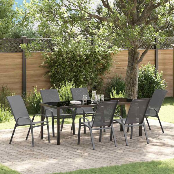 vidaXL Ensemble de salle &agrave; manger pour jardin 7 pcs Gris et Noir