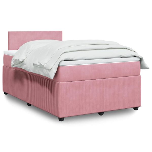vidaXL Sommier &agrave; lattes de lit avec matelas rose 120x190 cm velours
