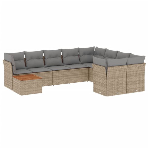 vidaXL Salon de jardin avec coussins 10 pcs beige résine tressée