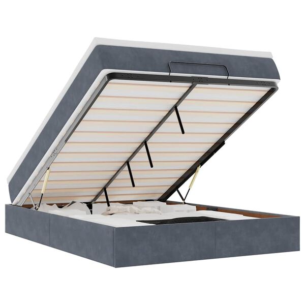 vidaXL Cadre de lit ottoman avec matelas gris fonc&eacute; 140x200 cm velours