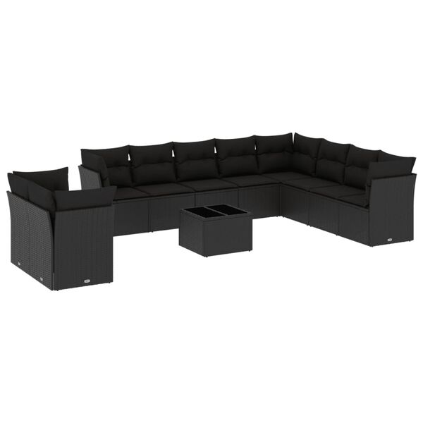 vidaXL Salon de jardin 11 pcs avec coussins noir r&eacute;sine tress&eacute;e