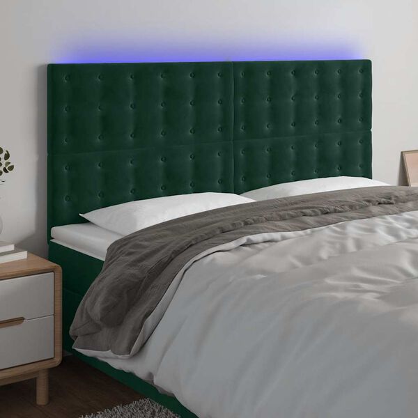 vidaXL T&ecirc;te de lit &agrave; LED Vert fonc&eacute; 200x5x118/128 cm Velours