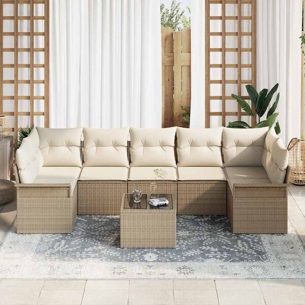 vidaXL Ensemble de canapé de jardin avec coussin 8 pcs Beige polyrotin