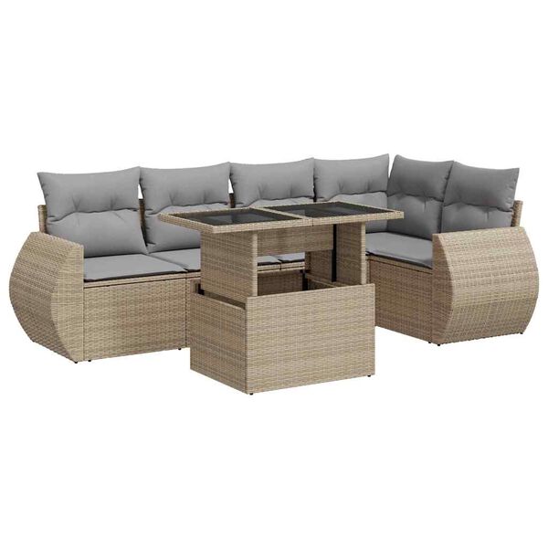 vidaXL Salon de jardin avec coussins 6 pcs beige r&eacute;sine tress&eacute;e