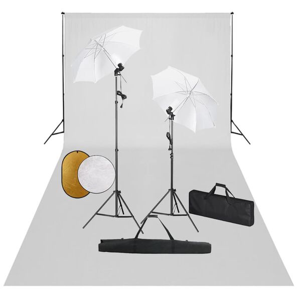 vidaXL Kit de studio photo avec lampes toile de fond et réflecteur