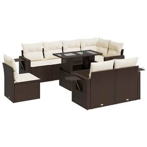 vidaXL Salon de jardin avec coussins 9 pcs marron r&eacute;sine tress&eacute;e