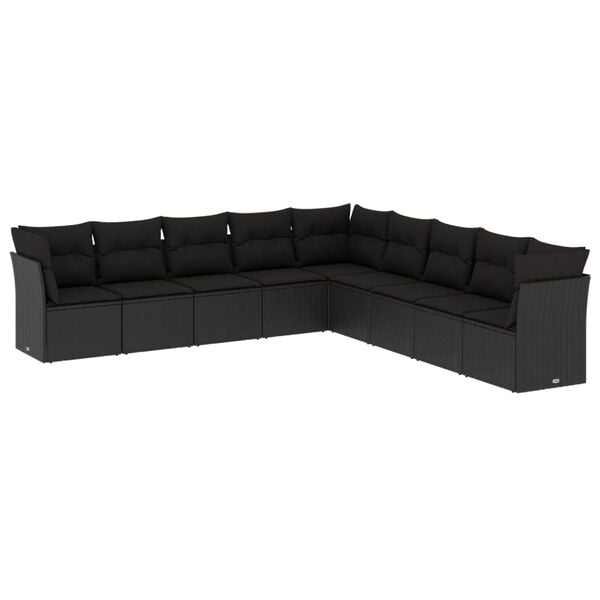 vidaXL Salon de jardin 9 pcs avec coussins noir r&eacute;sine tress&eacute;e