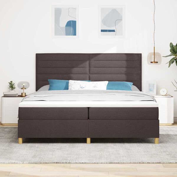 vidaXL Lit &agrave; ressorts avec matelas Marron fonc&eacute; 200 x 200 cm tissu