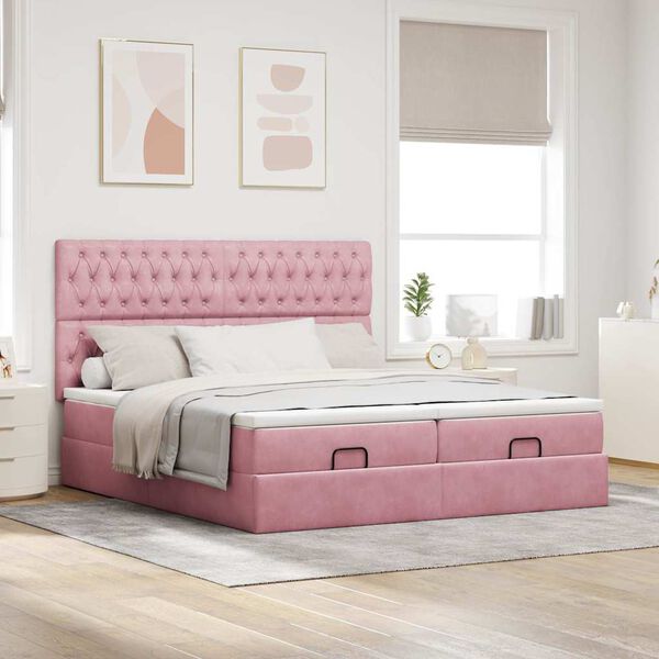 vidaXL Cadre de lit ottoman avec matelas rose 200x200 cm velours