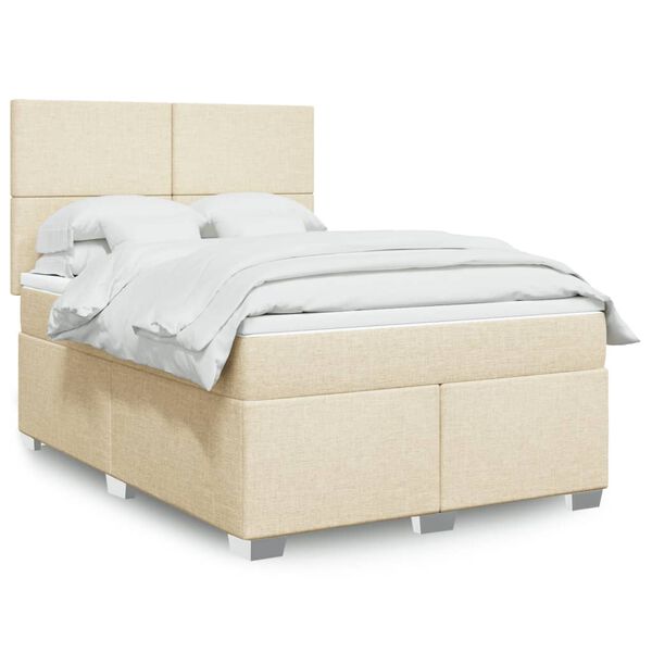 vidaXL Sommier &agrave; lattes de lit avec matelas Cr&egrave;me 140x200 cm Tissu