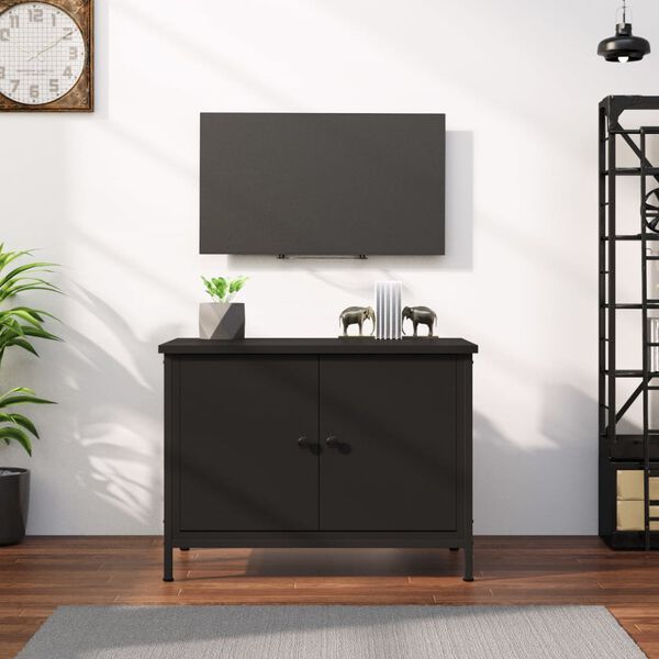 vidaXL Meuble TV avec portes noir 60x35x45 cm bois d'ing&eacute;nierie