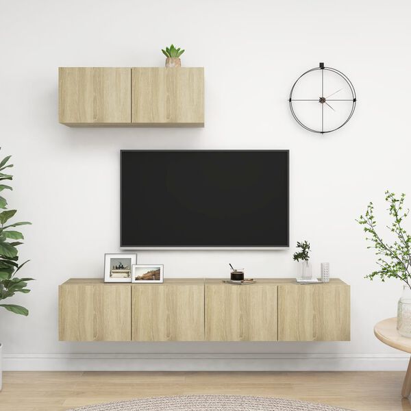 vidaXL Meubles TV 3 pcs Ch&ecirc;ne sonoma Bois d'ing&eacute;nierie