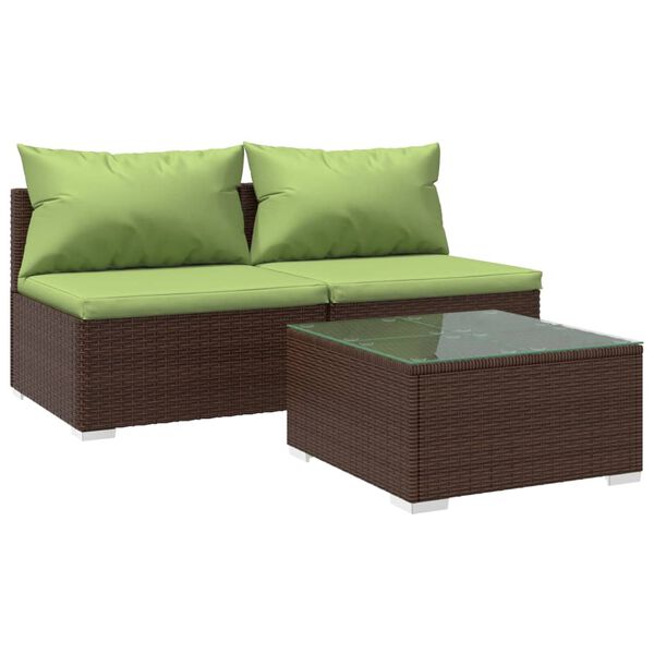 vidaXL Salon de jardin 3 pcs avec coussins R&eacute;sine tress&eacute;e Marron