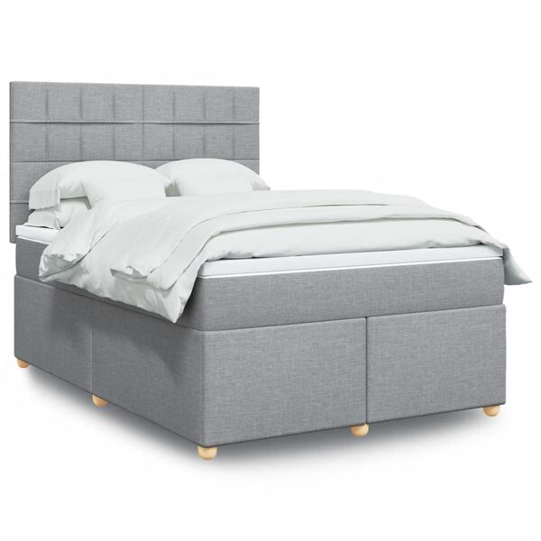 vidaXL Sommier &agrave; lattes de lit avec matelas Gris clair 140x190cm Tissu
