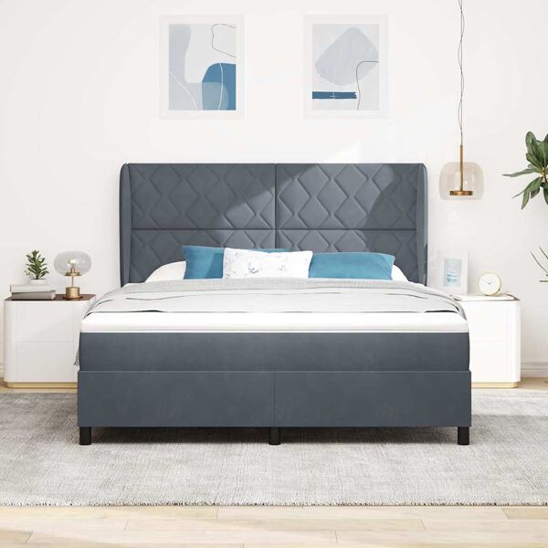 vidaXL Lit &agrave; ressorts avec matelas Gris fonc&eacute; 200 x 180 cm Polyester