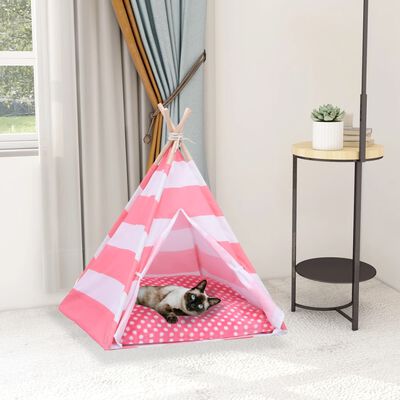 vidaXL Tente pour chats avec sac Peau de pêche Rayures 60x60x70 cm