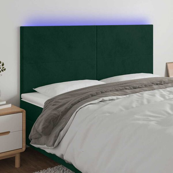 vidaXL T&ecirc;te de lit &agrave; LED Vert fonc&eacute; 160x5x118/128 cm Velours