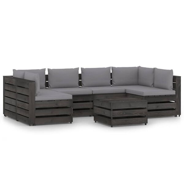 vidaXL Salon de jardin 7 pcs avec coussins Bois impr&eacute;gn&eacute; de gris