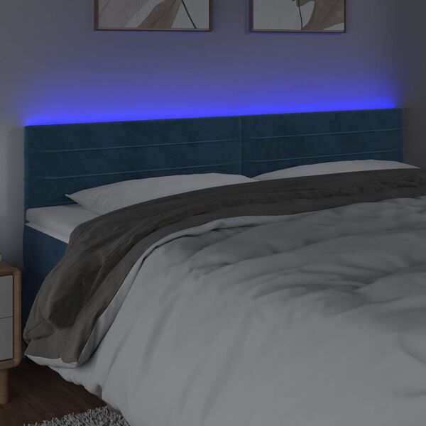 vidaXL T&ecirc;te de lit &agrave; LED Bleu fonc&eacute; 200x5x78/88 cm Velours