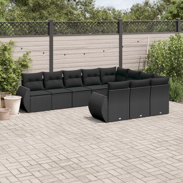 vidaXL Salon de jardin 10 pcs avec coussins noir r&eacute;sine tress&eacute;e