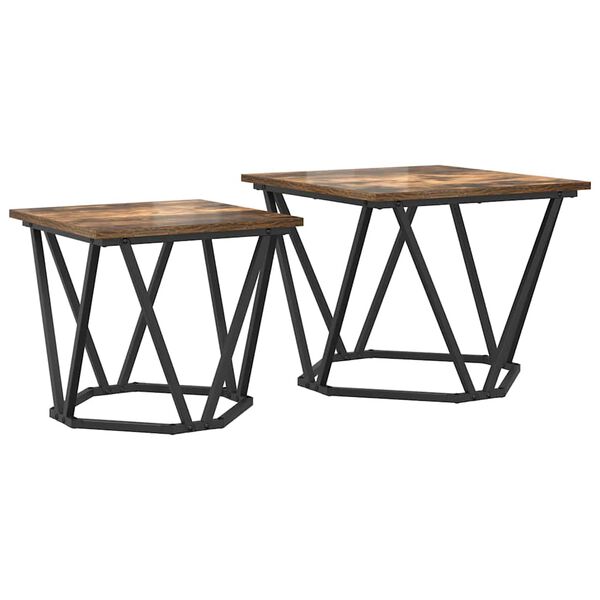 vidaXL Ensemble de tables d'appoint 2 pcs Ch&ecirc;ne fum&eacute; 50 x 50 x 40 cm