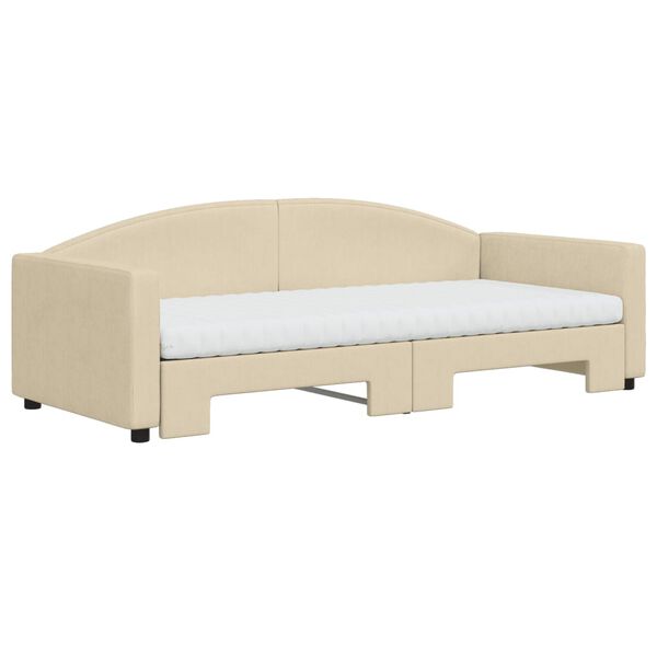 vidaXL Lit de jour avec gigogne et matelas cr&egrave;me 90x200 cm tissu