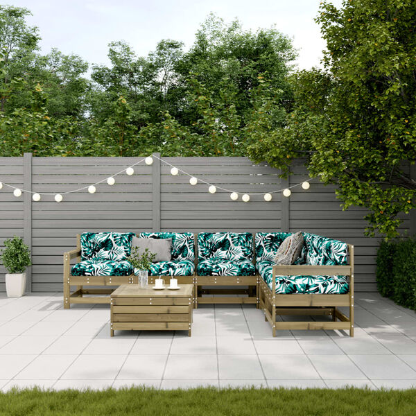 vidaXL Salon de jardin 7 pcs avec coussins bois de pin impr&eacute;gn&eacute;