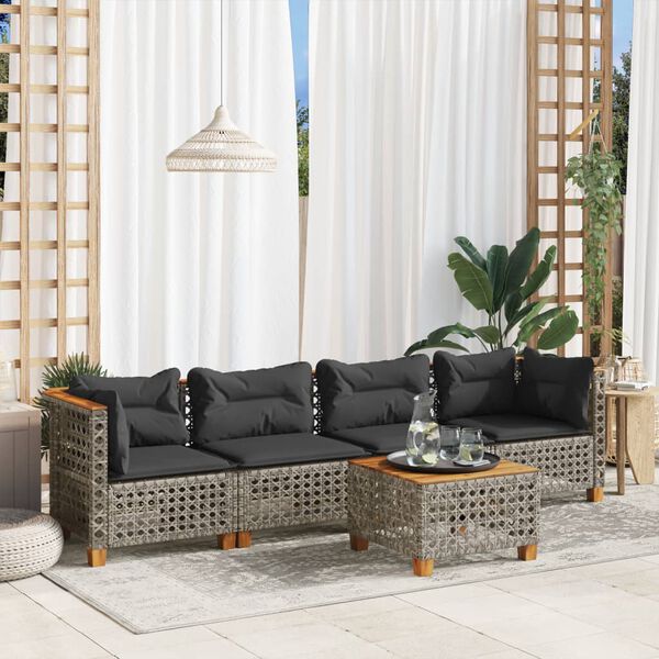 vidaXL Salon de jardin 5 pcs avec coussins gris r&eacute;sine tress&eacute;e