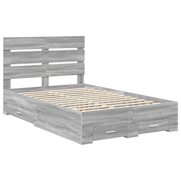 vidaXL Cadre de lit Gris Sonoma 120 x 190 cm Bois d'ing&eacute;nierie