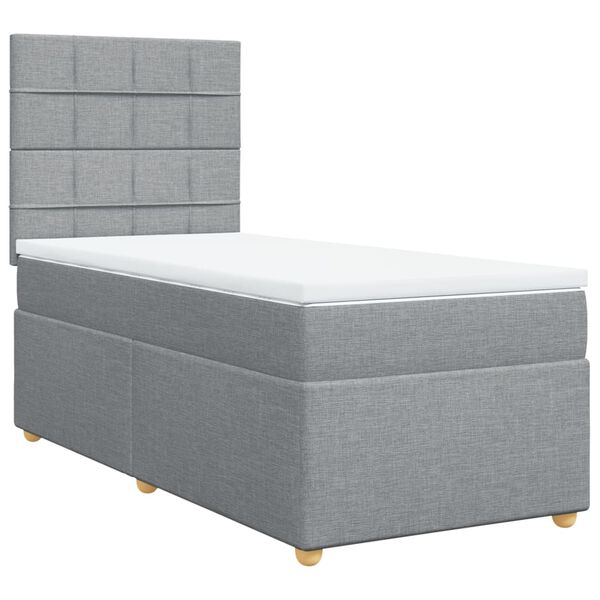 vidaXL Sommier &agrave; lattes de lit et matelas Gris clair 90x190 cm Tissu