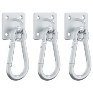 vidaXL Plaques &agrave; &oelig;illets mousquetons 3 pcs 360&deg; tournant argent&eacute; acier