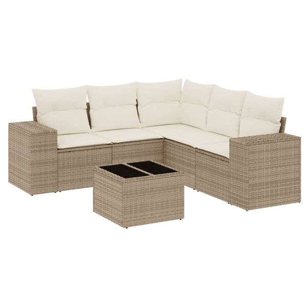 vidaXL Salon de jardin avec coussins 6 pcs beige r&eacute;sine tress&eacute;e
